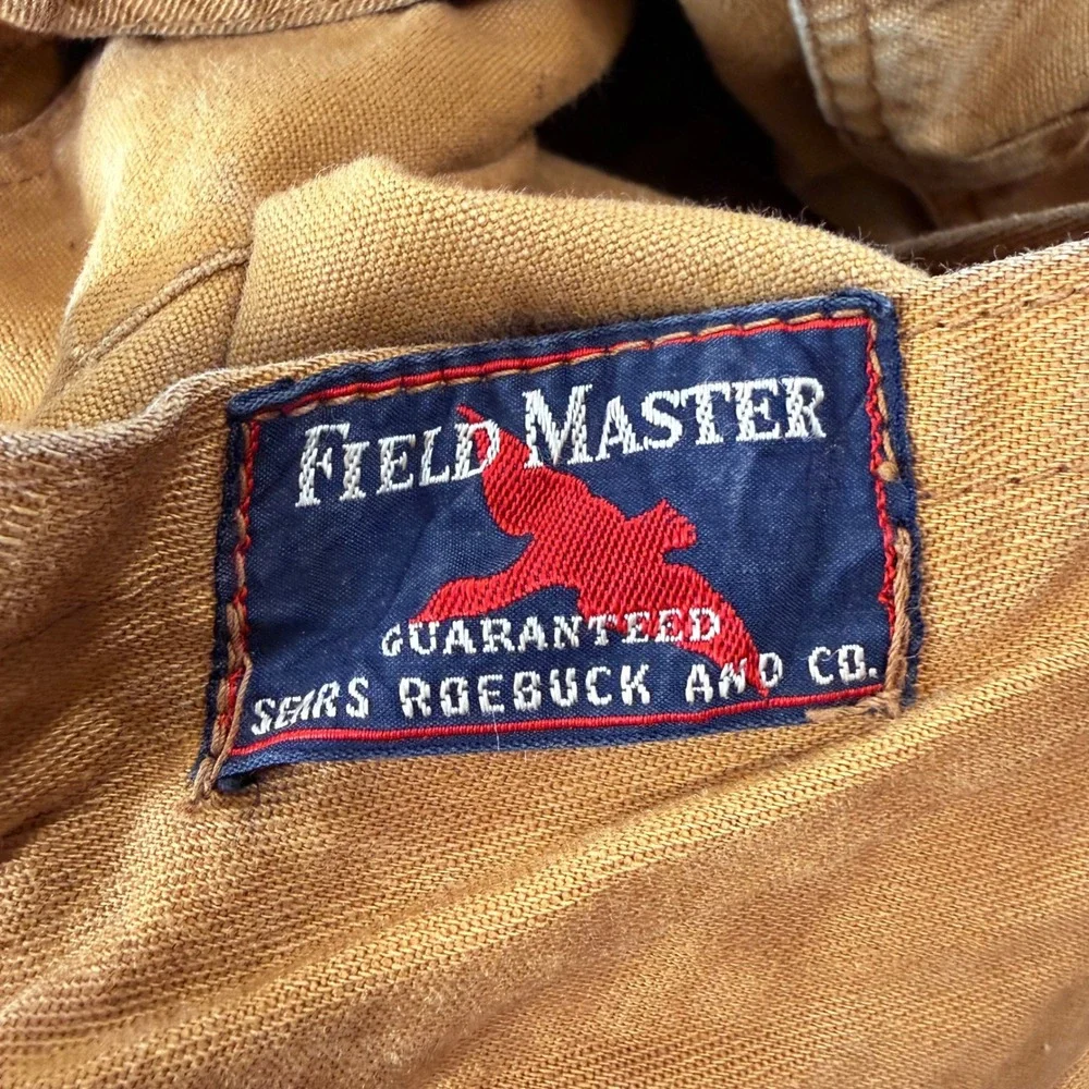 Vintage 1950s Field Master Sears Roebuck Canvas Hunting Jacket Brown Corduroy L